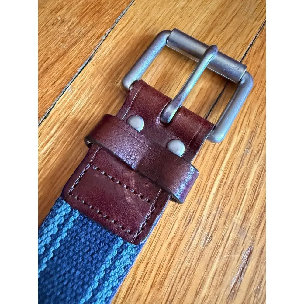 GAP Blue Striped Cotton Belt w/Leather Trim Mens sz 38
